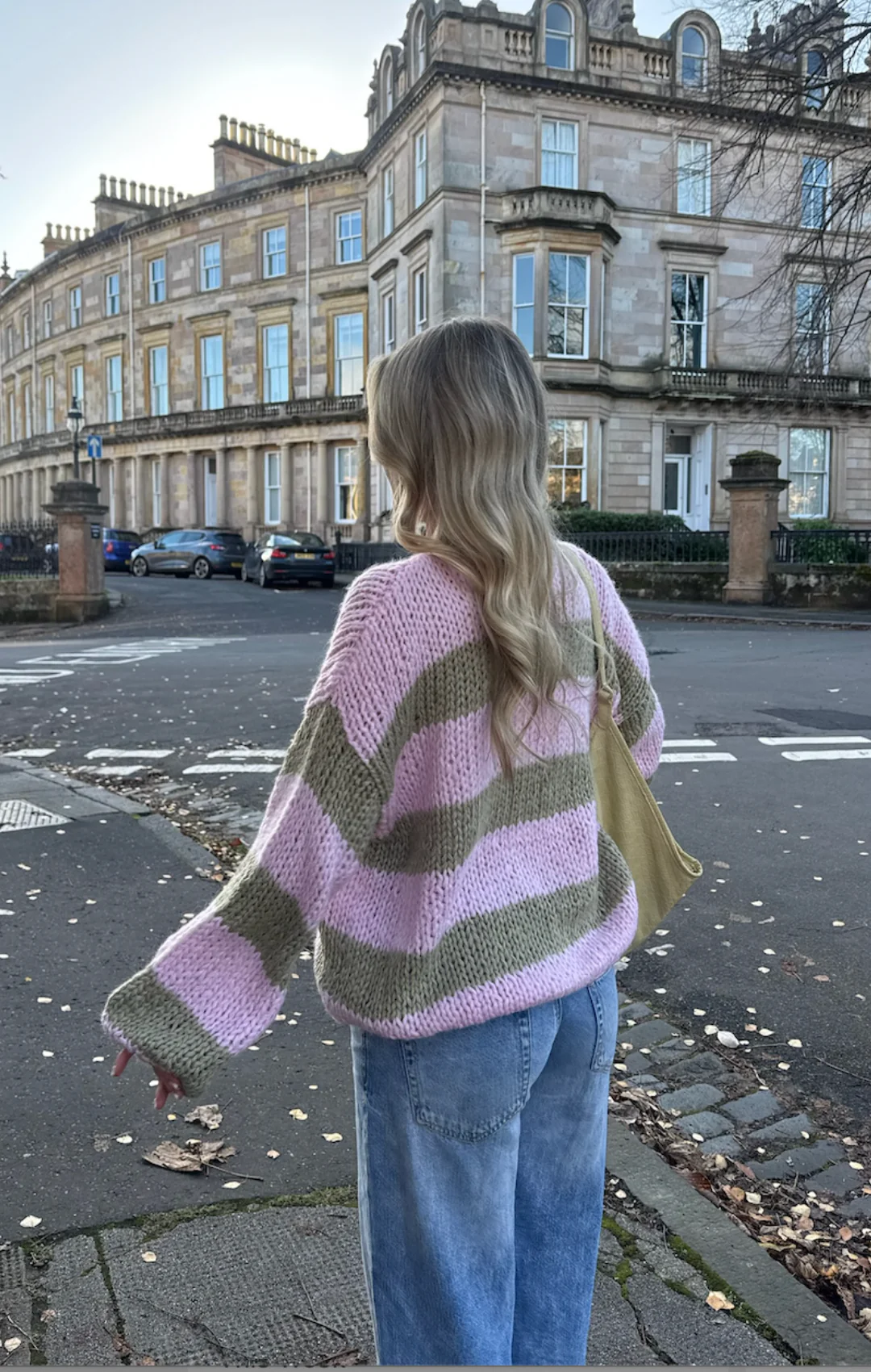 Pink & Khaki Forget Me Not Stripe Jumper - Image 3