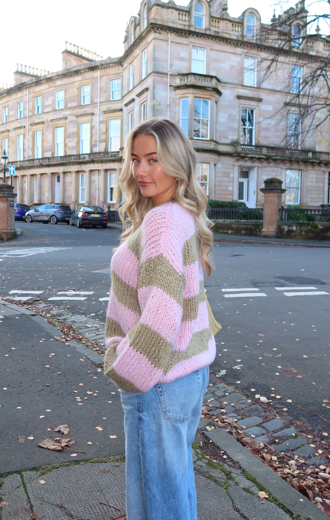 Pink & Khaki Forget Me Not Stripe Jumper - Image 6